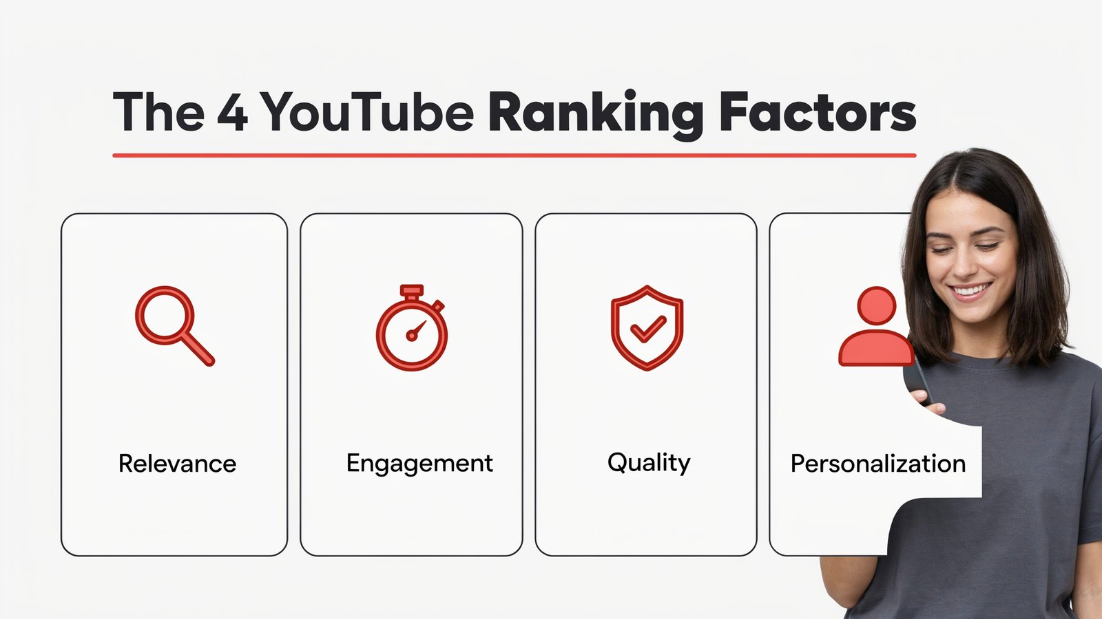 The 4 YouTube ranking factors, relevance, engagement, quality and personalization