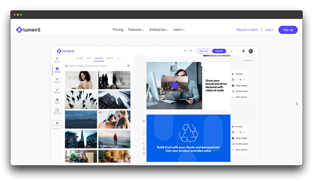 Lumen5 AI-powered video creation platform interface showing automated video editing tools - advanced AI tools for YouTube SEO content creation with drag-and-drop functionality"   YouTube SEO , Al Tools for YouTube SEO : Al Tools""