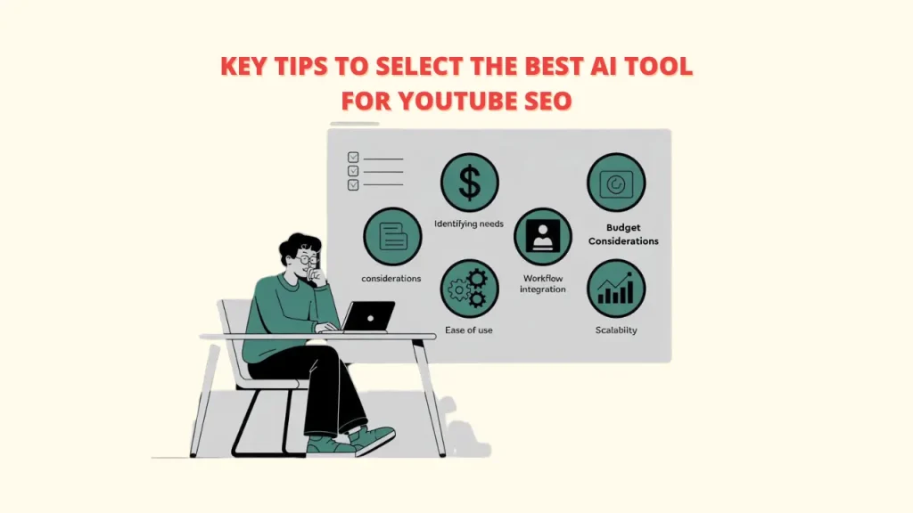 A colorful, futuristic graphic of a network connecting a digital brain icon to a YouTube video thumbnail and various data points, symbolizing how AI tools enhance YouTube SEO by analyzing data. Keywords: AI tools, YouTube SEO, data analysis, neural network.